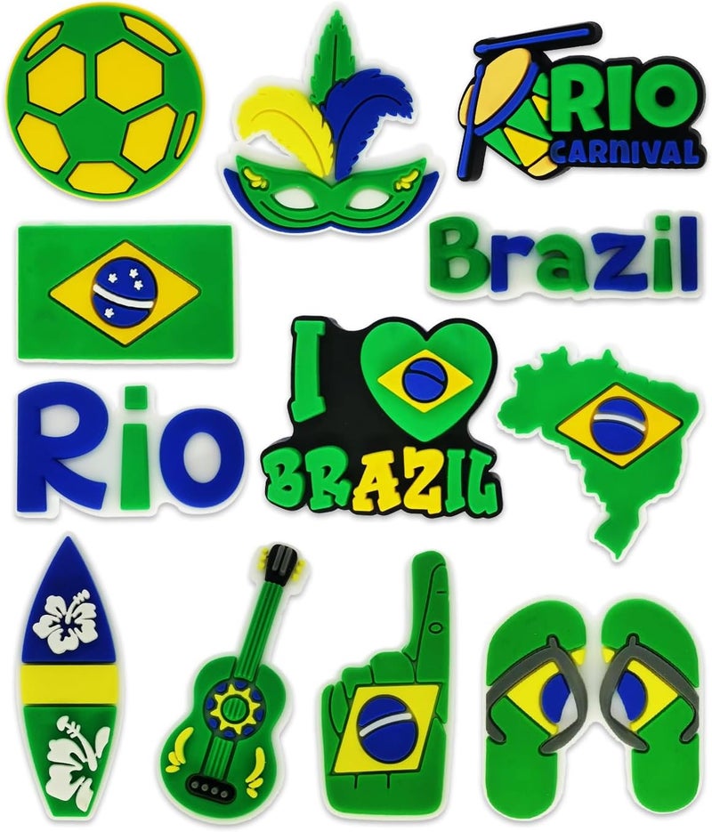 12PCS Brazil New Zealand Spain Canada Argentina Colombia Travel Shoe Charms for Croc Bubble Slides Clogs Sandals, Sports Shoe Accessories Decorations for Men Boys Teens Adults